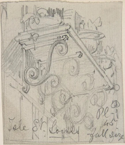 Curved Metal Brackets Supporting a Shelf outside a Window, Isle St. Louis by Richardson Ellson, drawing, 1875-1885