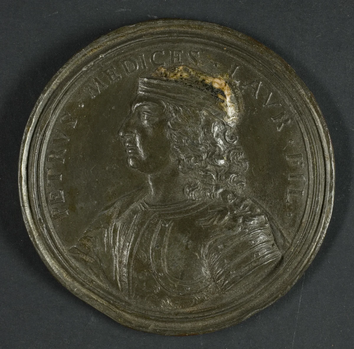Medal Depicting Piero de' Medici (1471–1503) by Antonio Francesco Selvi, metalwork, 1739