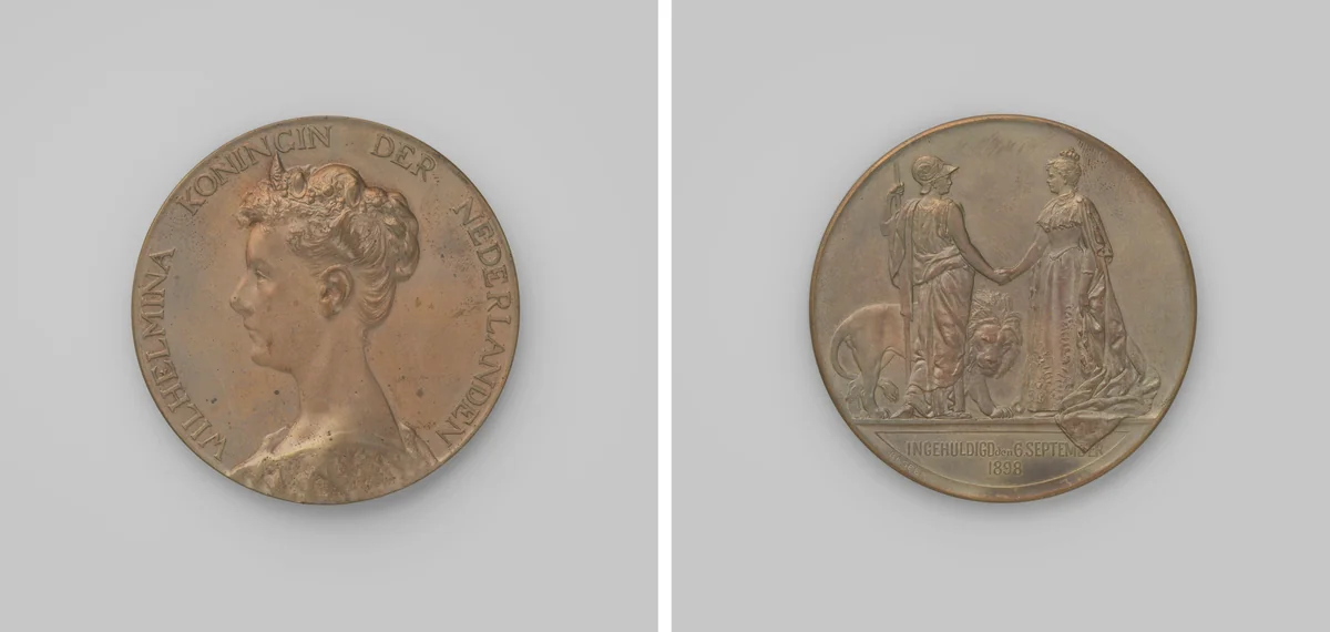 Gedenkpenning ter ere van de inhuldiging van Wilhelmina by anonymous, metalwork, 1898