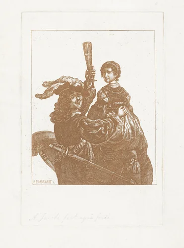 Portret van Rembrandt en Saskia by Abraham Jacobi, print, 1824-1871