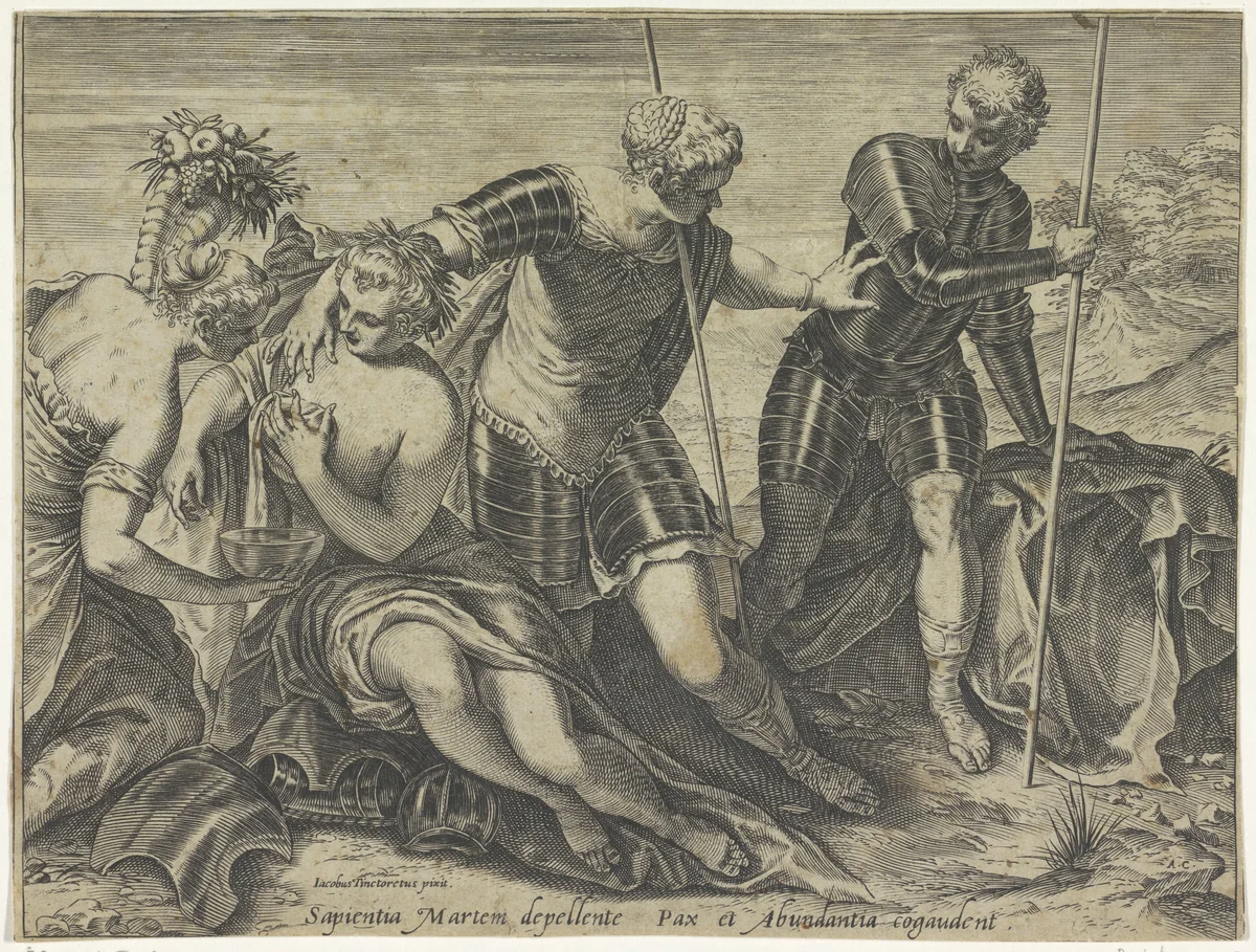 Mars weggestuurd door Minerva by Unknown, print, 1589