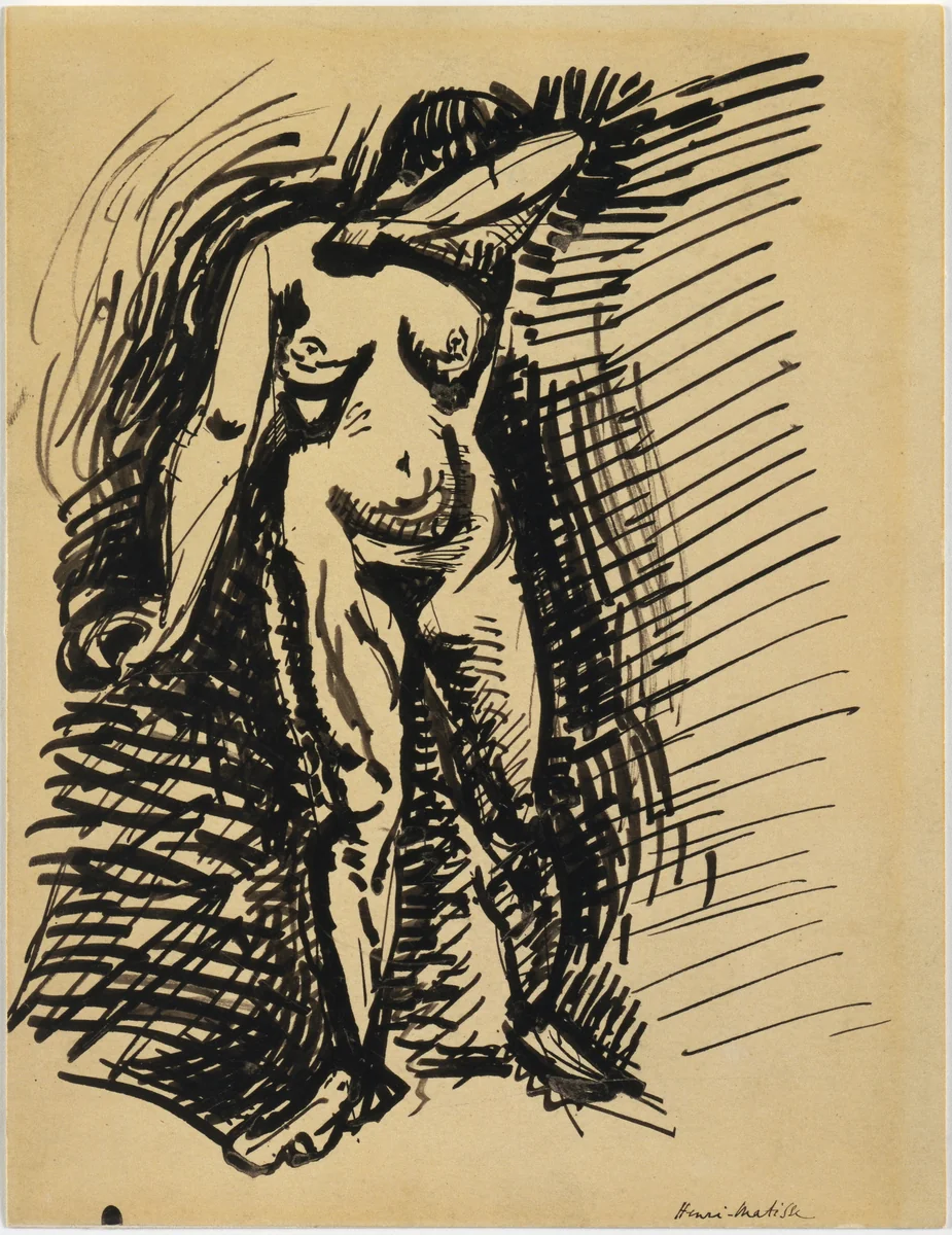 Standing Nude, Arms Covering her Face by Henri Matisse, drawing, 1901