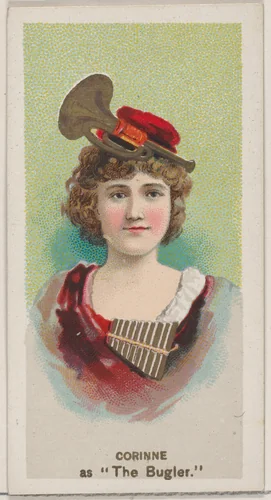 Corinne as "The Bugler," from the series Fancy Dress Ball Costumes (N73) for Duke brand cigarettes by W. Duke, Sons & Co., print, 1889