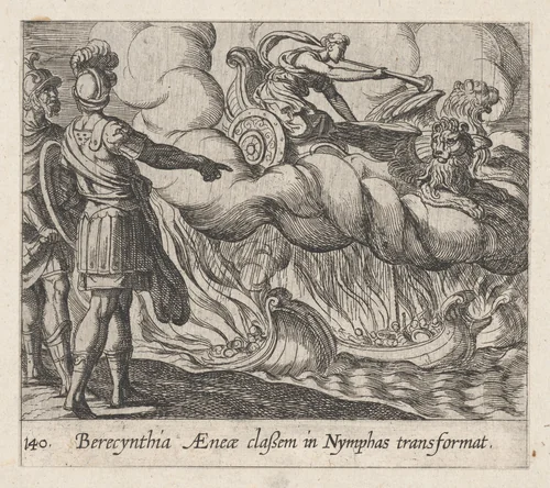 Plate 140: The Trojan Ships Changed into Nymphs (Berecynthia AEneae classem in Nymphas transformat), from Ovid's 'Metamorphoses' by Antonio Tempesta, print, 1606
