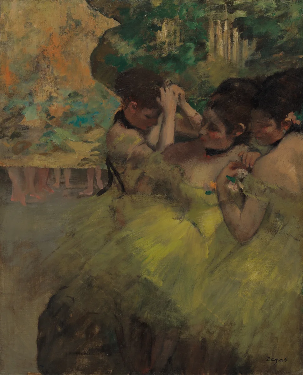 Yellow Dancers (In the Wings) by Edgar Degas, painting, 1874-1876