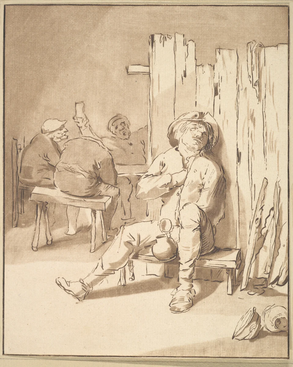 Drunken Farmer in an Inn by Cornelis Ploos van Amstel, print, 1775