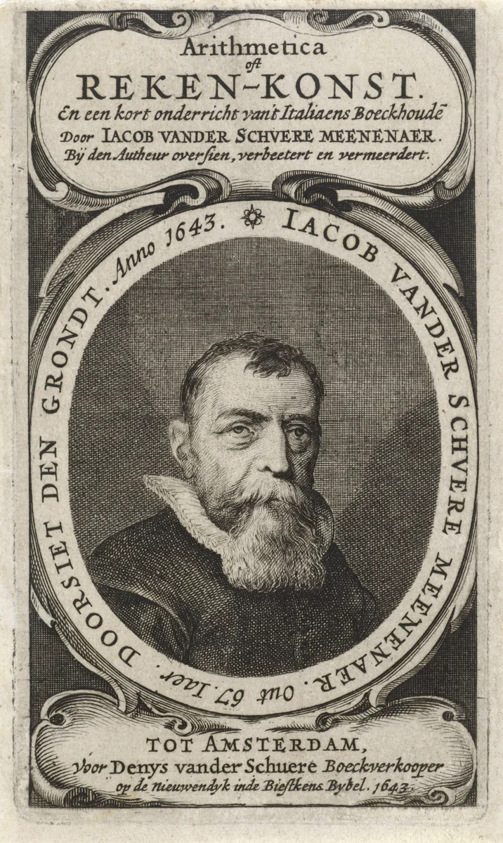 Portret van Jacob van der Schuere, schoolmeester en wiskundige by Salomon Savery, print, 1643