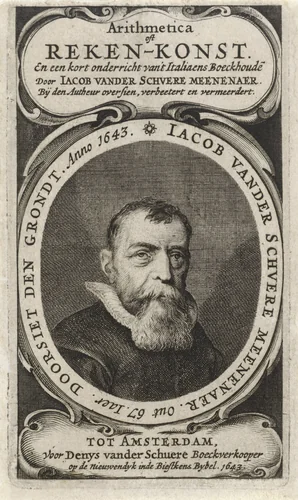 Portret van Jacob van der Schuere, schoolmeester en wiskundige by Salomon Savery, print, 1643