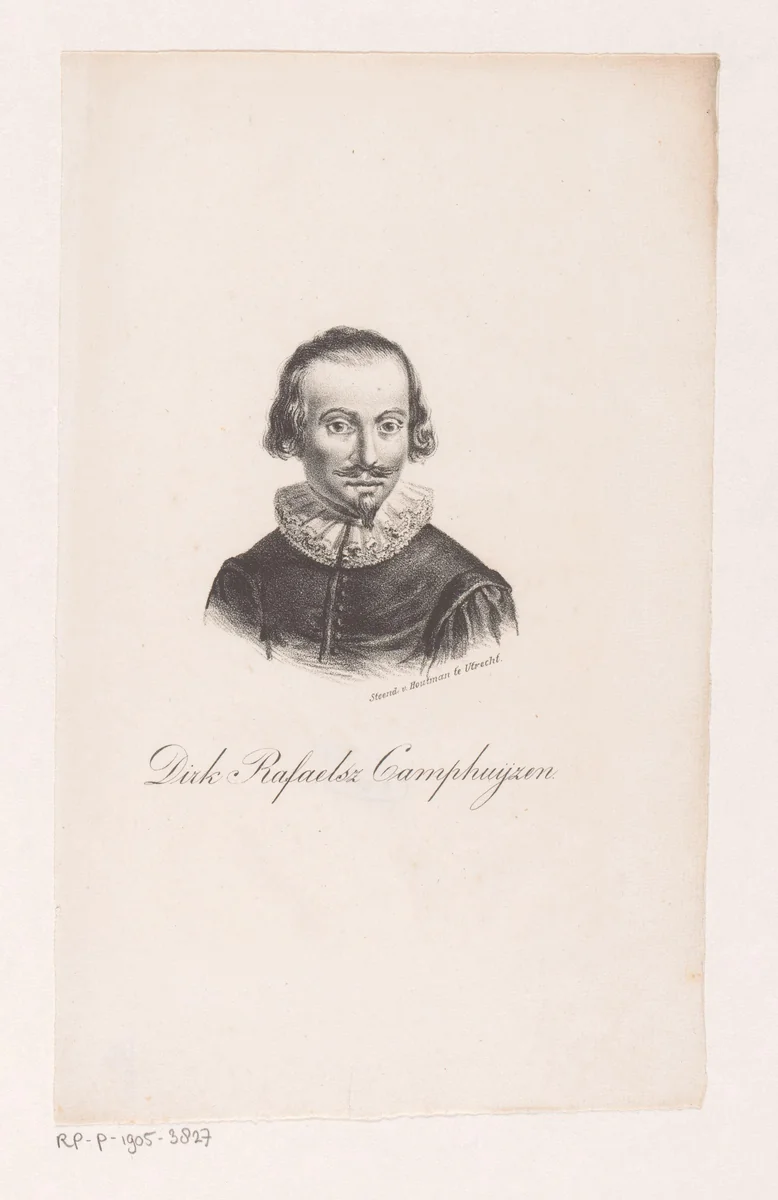 Portret van Dirk Rafaelsz. Camphuysen by anonymous, print, 1828-1843