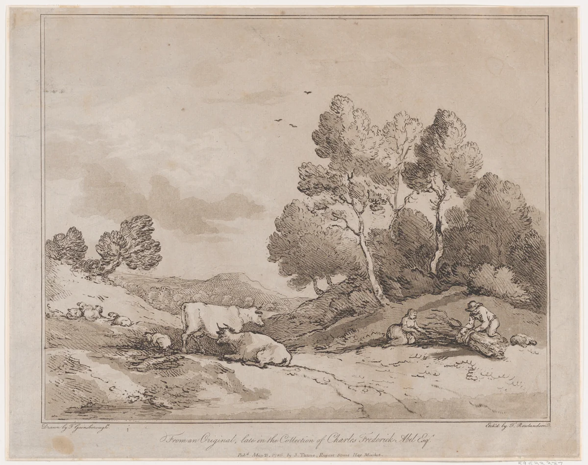 Landscape with Figures Binding a Bundle of Wood by Thomas Rowlandson, print, 1789