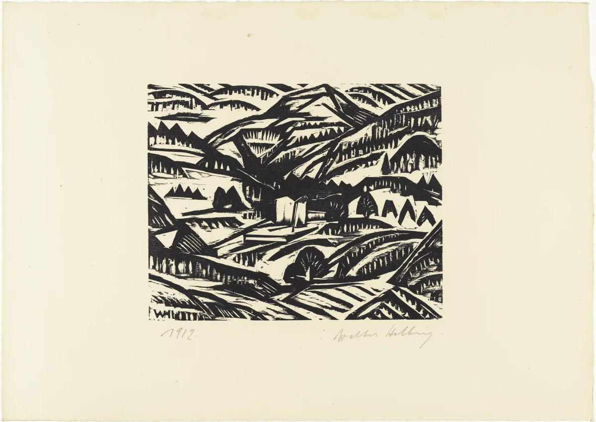 Landscape (Landschaft) from 16 Woodcuts (16 Holzschnitte) by Walter Helbig, print, 1912