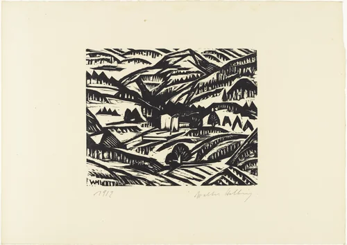 Landscape (Landschaft) from 16 Woodcuts (16 Holzschnitte) by Walter Helbig, print, 1912