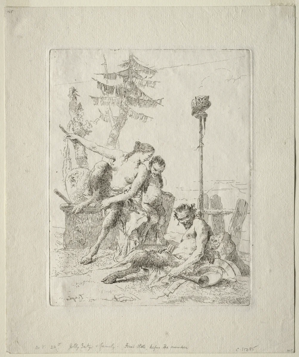Scherzi di Fantasia: The Happy Satyr and his Family by Giovanni Battista Tiepolo, print, 1745-1765