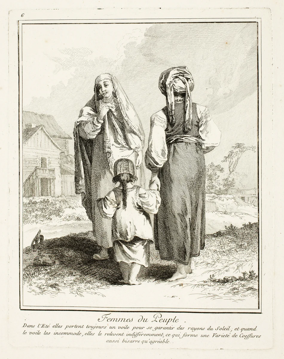 Women of the People, plate six from Divers Habillements des Peuples du Nord by Jean Baptiste Le Prince, print, 1765