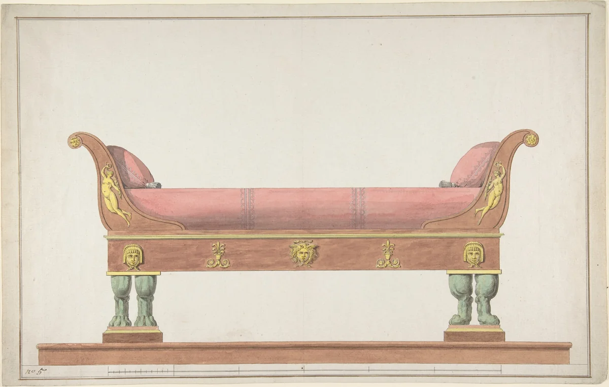 Design for an Empire Daybed by anonymous, drawing, 1800-1820