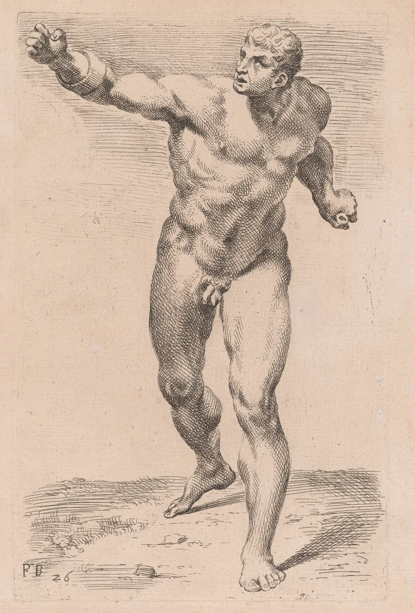 The Borghese Gladiator, front view [plate 26] by François Perrier, print, 1638