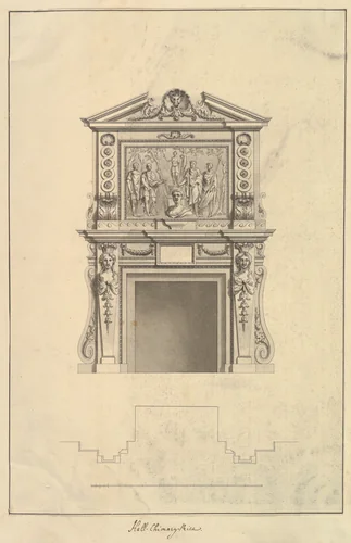 Hall Chimney-Piece, Houghton Hall, Norfolk by Isaac Ware, drawing, 1735