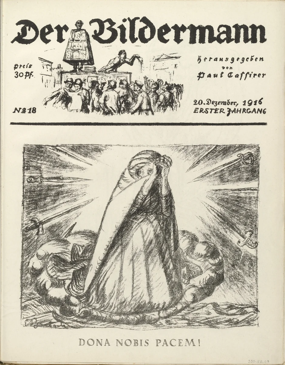 Give Us Peace! (Dona nobis pacem!) (front cover, folio 36) from the periodical Der Bildermann, vol. 1, no. 18 (Dec 1916) by Ernst Barlach, periodical, 1916