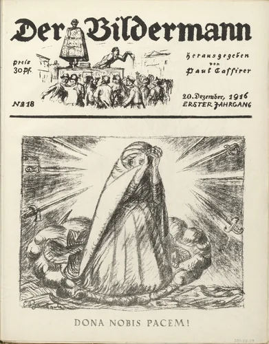Give Us Peace! (Dona nobis pacem!) (front cover, folio 36) from the periodical Der Bildermann, vol. 1, no. 18 (Dec 1916) by Ernst Barlach, periodical, 1916