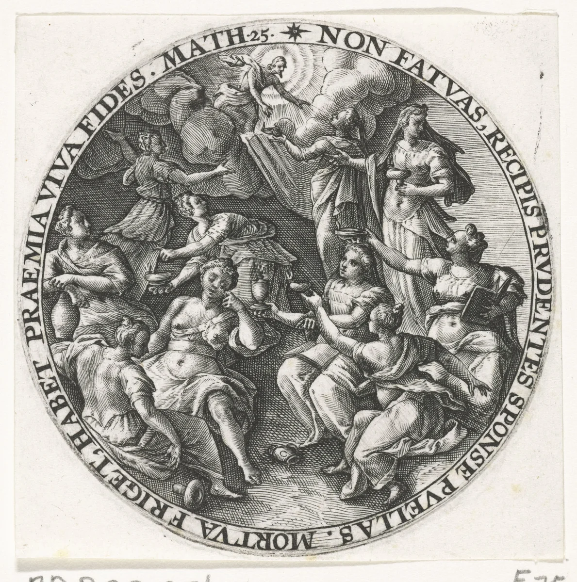 Gelijkenis van de vijf wijze en vijf dwaze maagden by Crispijn van de Passe, print, 1604