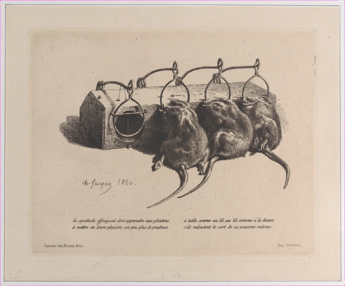 Mousetrap by Charles Jacque, print, 1860