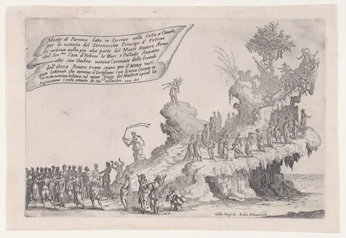 Le Char du Mont Parnasse (The Chariot of Mount Parnassus), from "Guerre de Beauté" (Guerra di Bellezza) (War of Beauty) by Jacques Callot, print, 1616