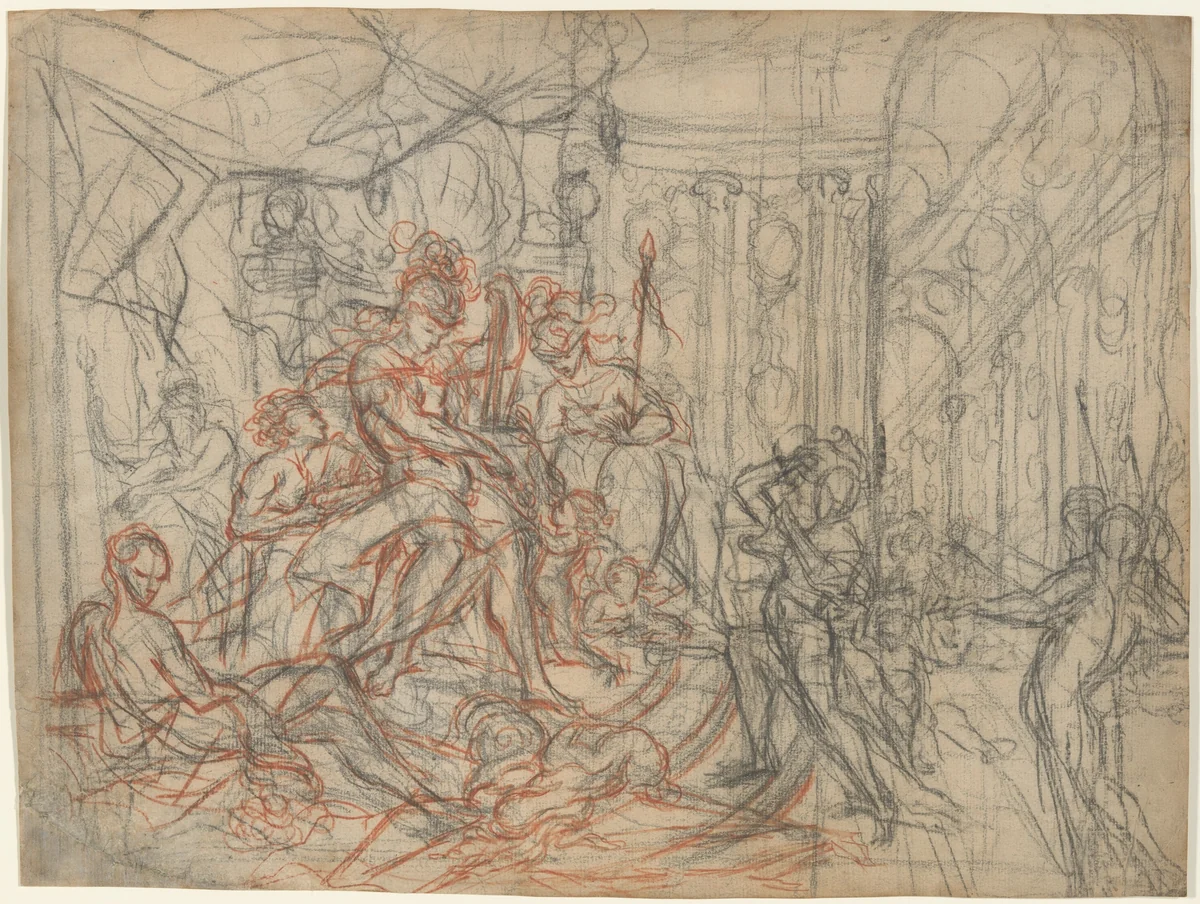 The Arming of Bellona by Laurent Hubert, drawing, 1675-1785