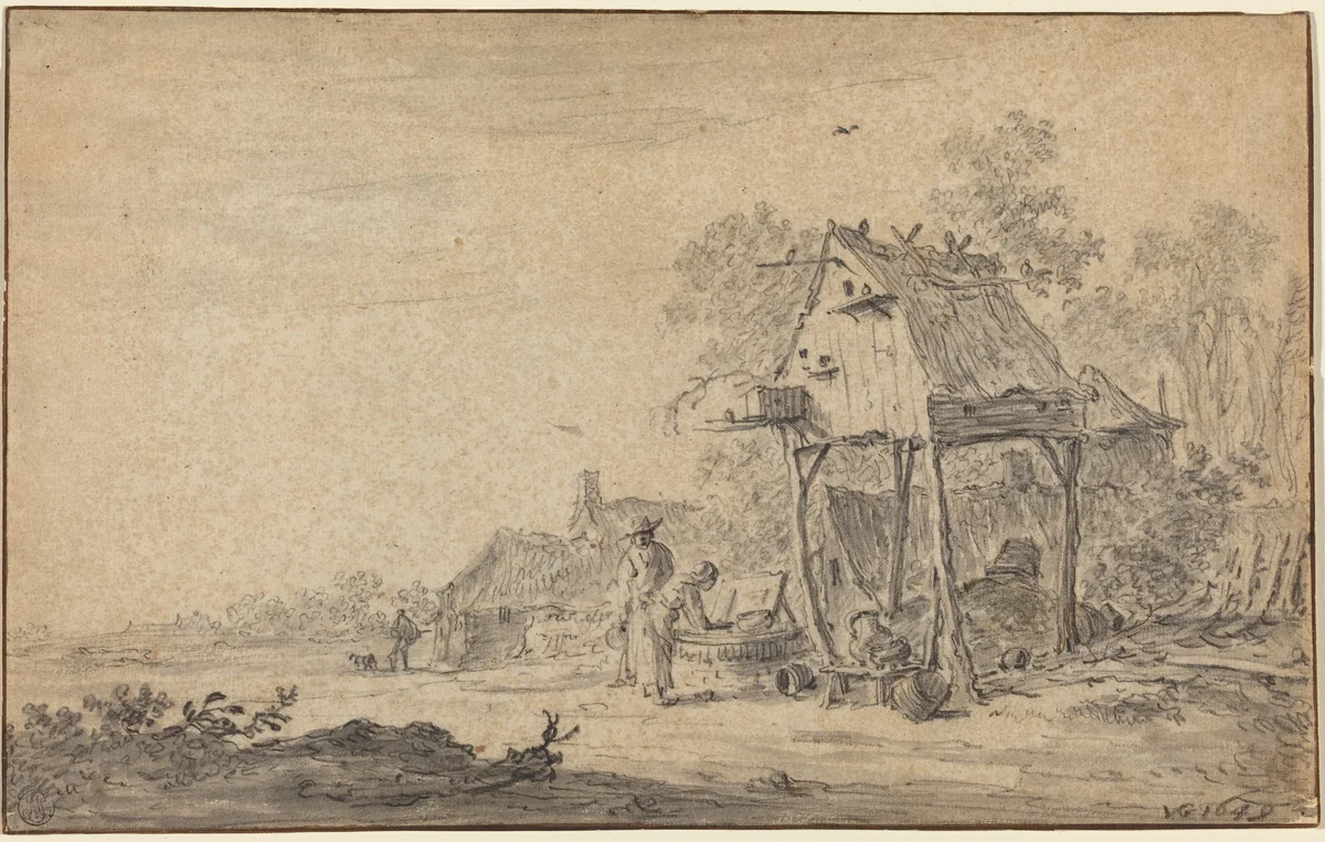 River Landscape by Jan van Goyen, drawing, 1640