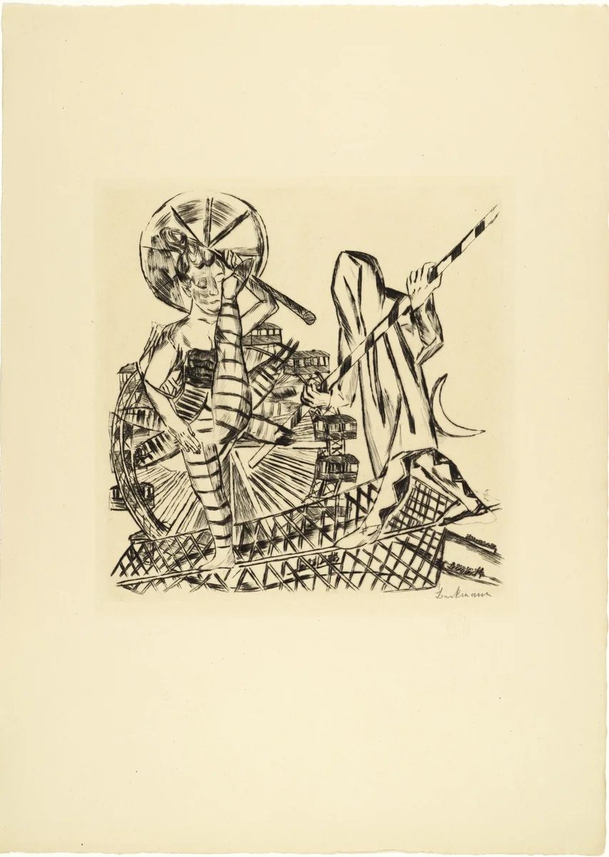 The Tightrope Walkers (Die Seiltänzer) from Annual Fair (Jahrmarkt) by Max Beckmann, print, 1921