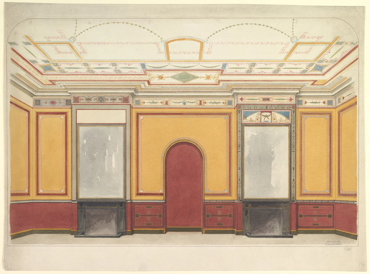 Design for a room with two fireplaces by John Dibblee Crace, drawing, 1855-1865