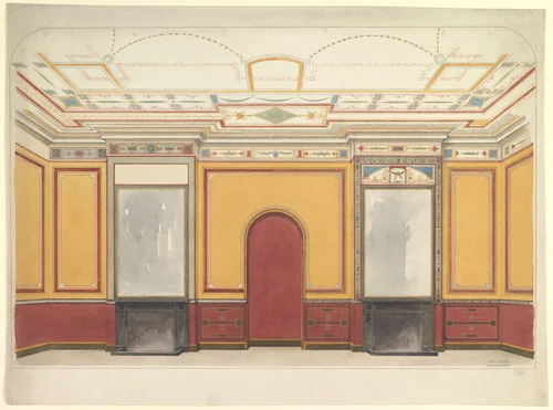 Design for a room with two fireplaces by John Dibblee Crace, drawing, 1855-1865