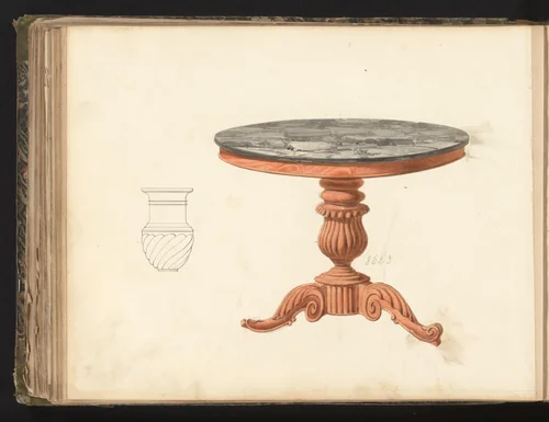 Ontwerp voor een tafel en tekening van een vaasvormige verbinding by anonymous, drawing, 1825-1839