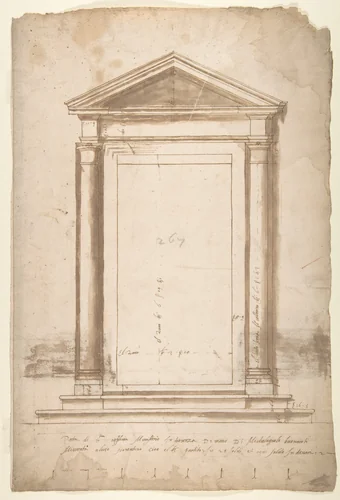 Sant'Apollonia, portal, elevation (recto) Sant'Apollonia, portal, plan (verso) by anonymous, drawing, 1500-1560