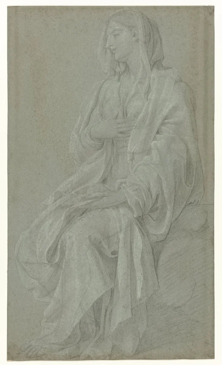 Zittende Madonna by Nicolas Colombel, drawing, 1686-1687