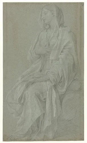 Zittende Madonna by Nicolas Colombel, drawing, 1686-1687