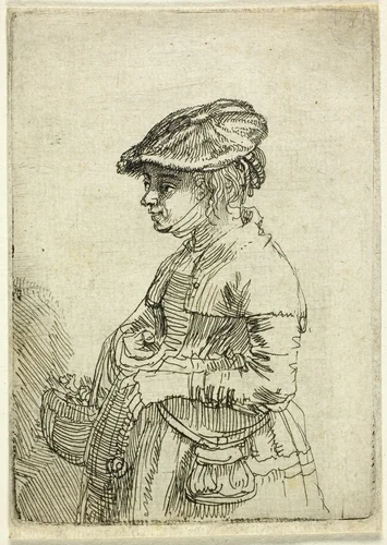 Girl with a Basket by Rembrandt van Rijn, print, 1637-1647