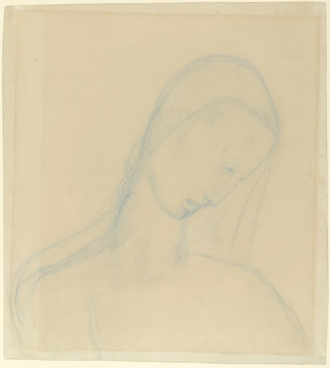Head, Kneeling Woman (Kopf, Kniende Frau) by Wilhelm Lehmbruck, drawing, 1911