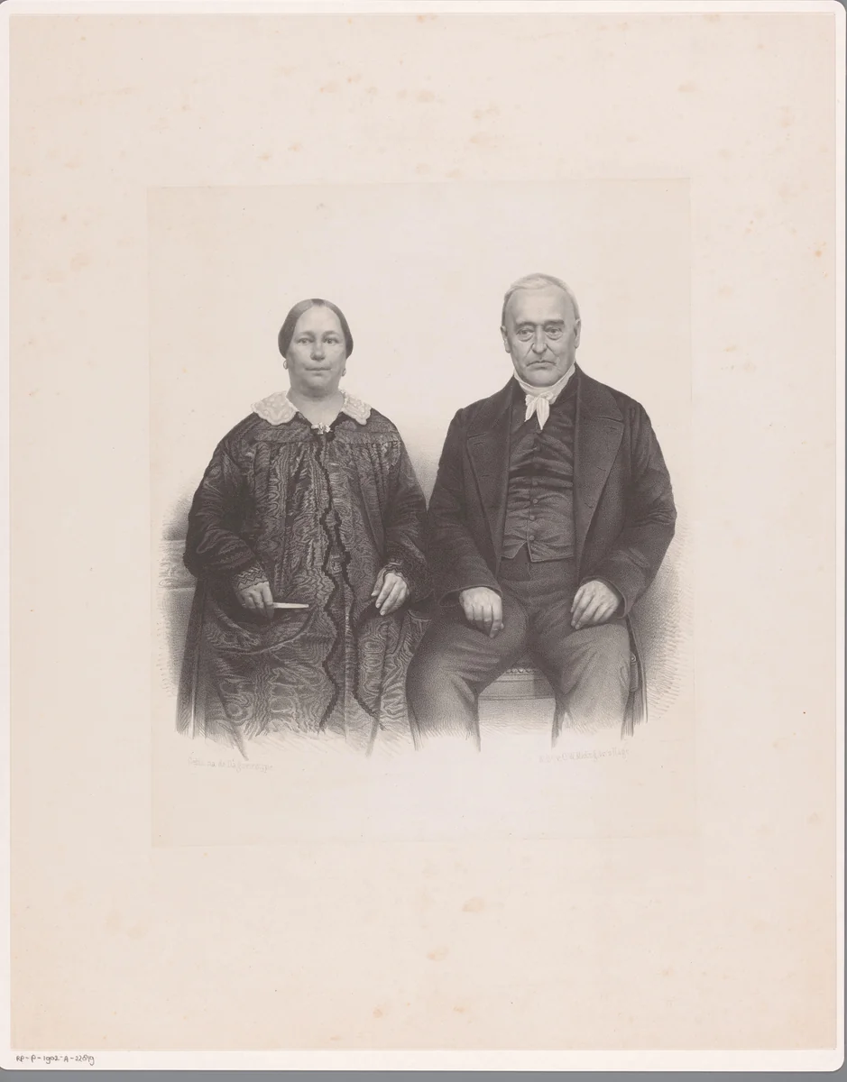 Dubbelportret van een ouder echtpaar by anonymous, print, 1847-1865