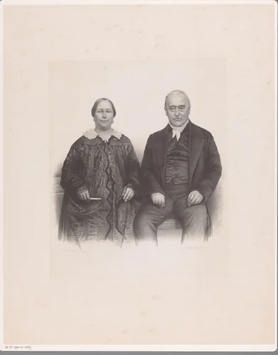 Dubbelportret van een ouder echtpaar by anonymous, print, 1847-1865