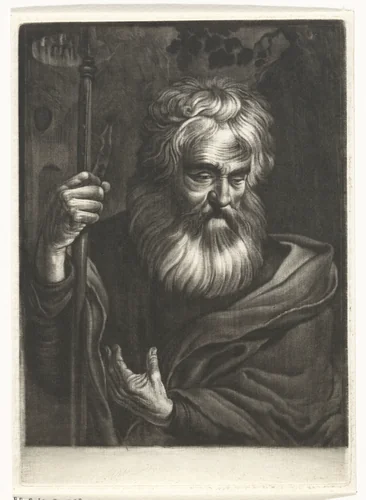 Oude man met een speer by Robbert Muys, print, 1752-1825