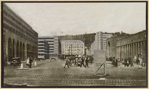 Bank and Office Building, project, Stuttgart, Germany, Perspective by G. Schleicher, Konstanty Gutschow, architecture, 1928