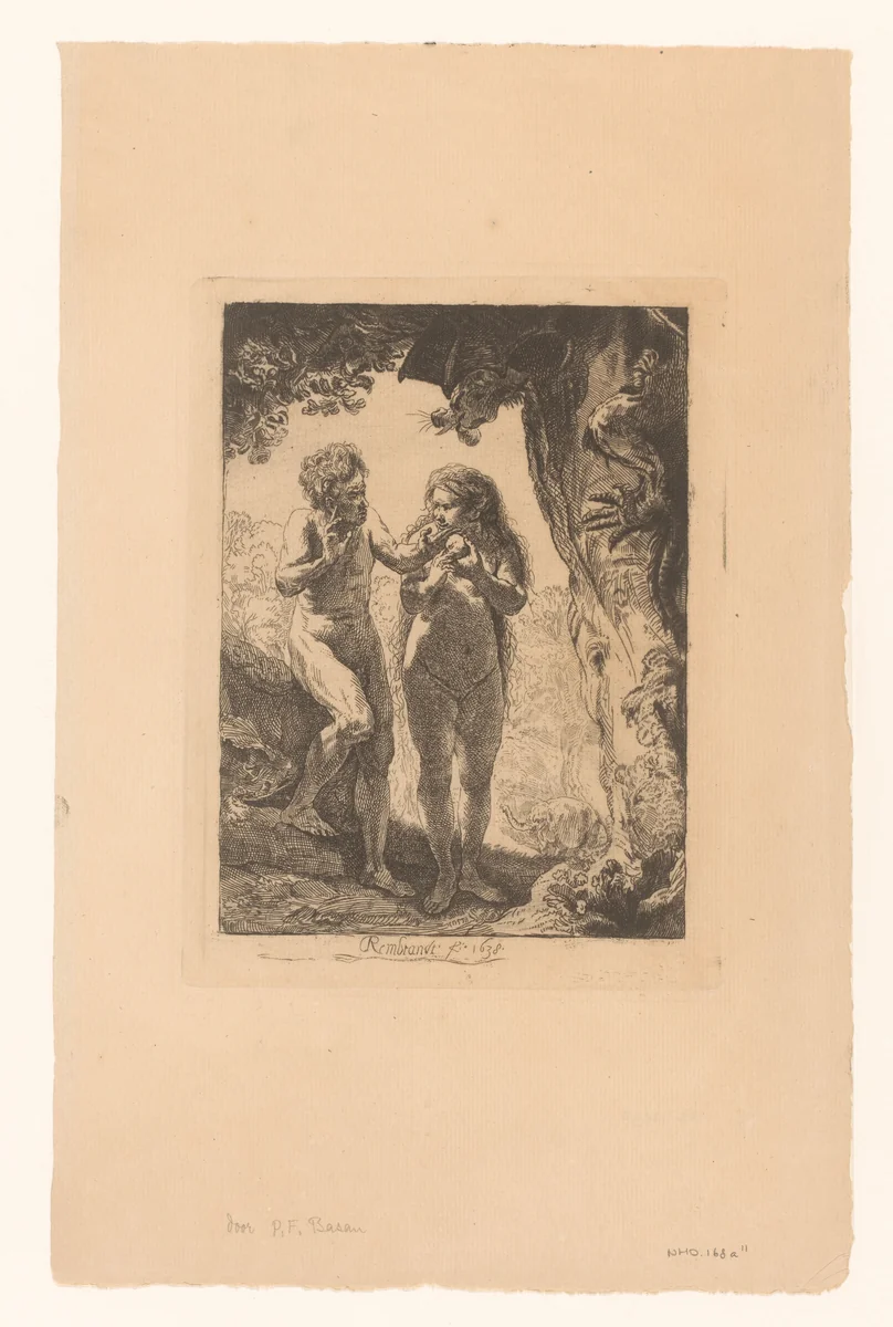 Adam and Eve by Pierre François Basan, print, 1733-1797