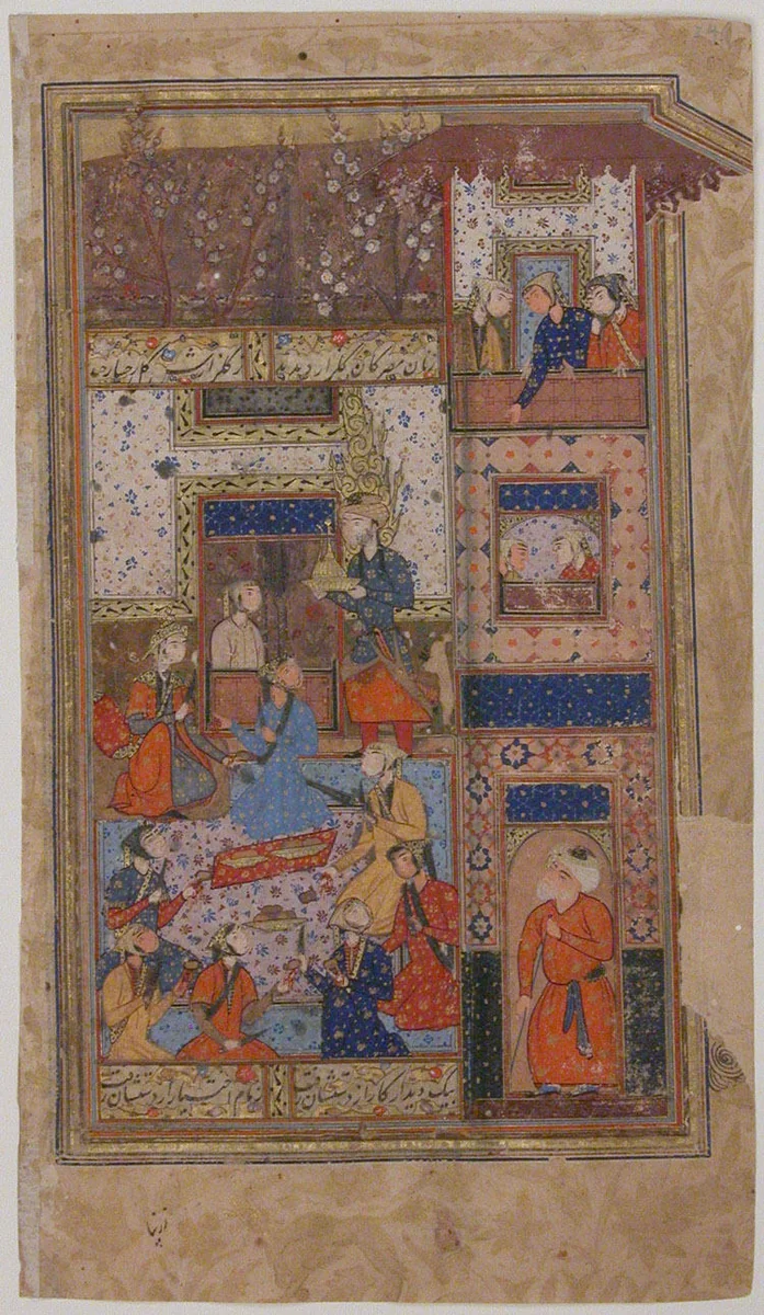 "Yusef Serves for Zulaikha at a Feast", Folio from a Yusuf and Zulaikha of Jami by Maulana Nur al-Din `Abd al-Rahman Jami, manuscript, 1550-1599