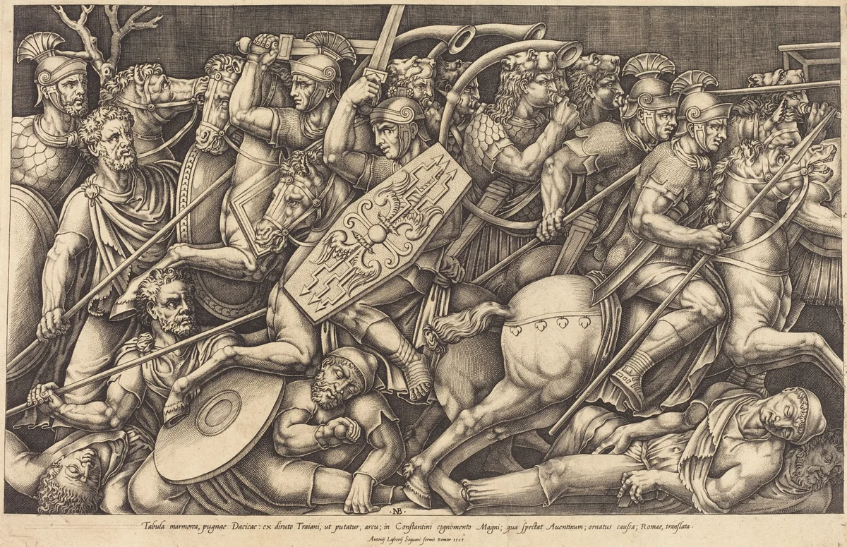 Roman Soldiers Fighting the Dacians by Nicolas Beatrizet, print, 1553