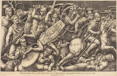 Roman Soldiers Fighting the Dacians by Nicolas Beatrizet, print, 1553