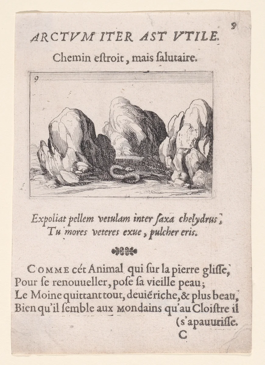 Le Serpent (The Serpent), plate 9 from "Lux Claustri ou La Lumière du Cloitre" (The Light of the Cloisters) by Jacques Callot, print, 1621-1635