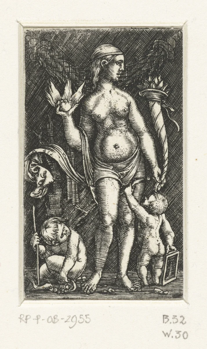 Venus met twee putti by Unknown, print, 1506-1538