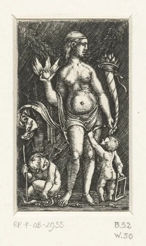 Venus met twee putti by Unknown, print, 1506-1538