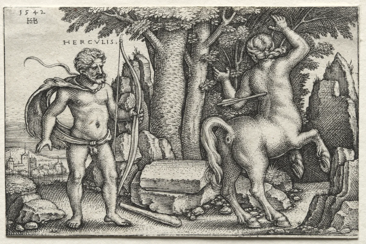 The Labors of Hercules: Hercules and Nessus by Hans Sebald Beham, print, 1542