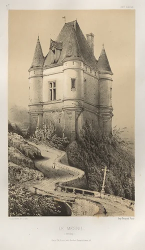Architecture Pittoresque ou Monuments des XVeme. Et XVIeme. Siecles: Chateaux de France des XV et XVI Siecles: Pl. 77, Le Mesnil (Corrèze) by Victor Petit, print, 1860